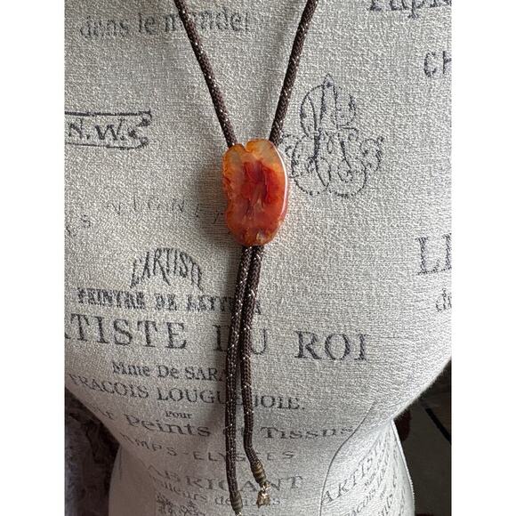 Bolo Tie with Raw Orange Agate Stone – Western, Festival, Unisex - Picture 1 of 4